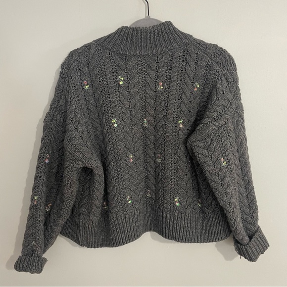 Something Navy Embroidered Cable Knit Cardigan sz XS Grey - Picture 6 of 11